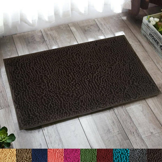 Lushomes bathroom mat, anti slip mat for bathroom floor, 1200 GSM Floor Mat with High Pile Microfiber, door mats for bathroom, kitchen mat, mats (16 x 24 Inch, Single Pc, Brown) - HalfPe