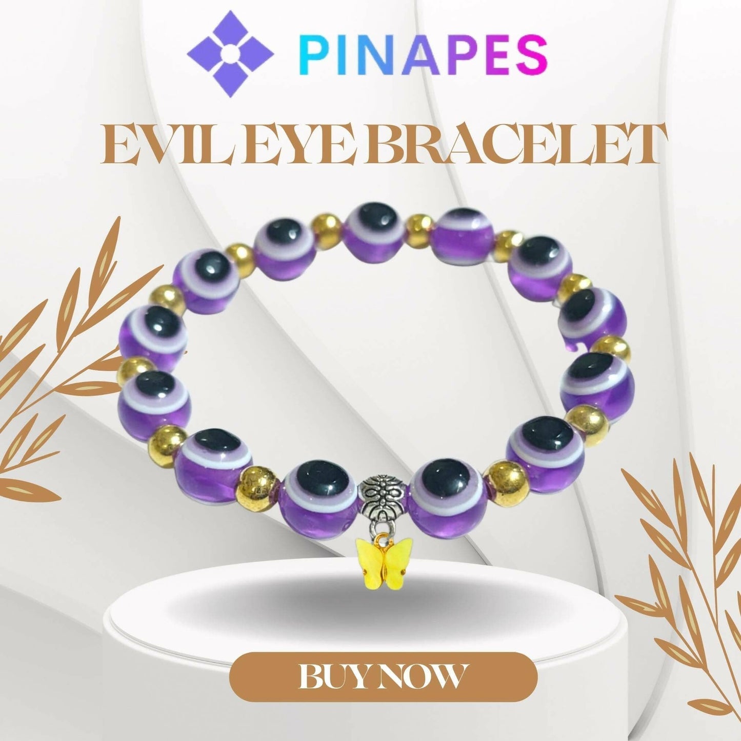 Pinapes yellow Butterfly Beads and Evil Eye Charm Bracelet A Must-Have for Fashionable and Superstitious Women (violet) - HalfPe