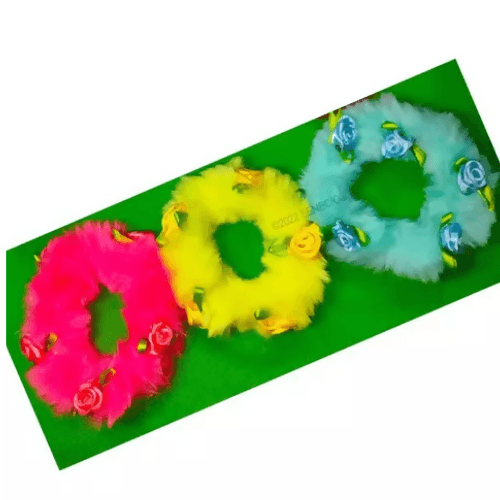 SENECIO® 3Pc Exclusive Rose Fluffy Fur Soft Rubber Band Hair Tie Scrunchies Multicolor Valentine Love Collection - HalfPe