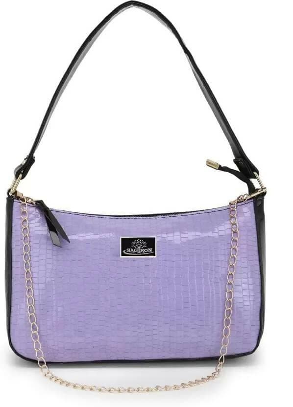 SAGIRON Women Girls Quilted Sling Bag with Gold Chain (Purple & Black) - HalfPe