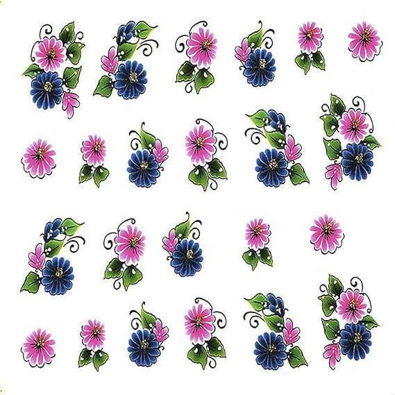 SENECIO Gerbera Daisy Blue Pink Floral Valentine Love Glitter Printed BJC-178 Nail Art Manicure Decals Slide Water Transfer Stickers 1 Sheet Size :6.2 * 5.2cm - HalfPe