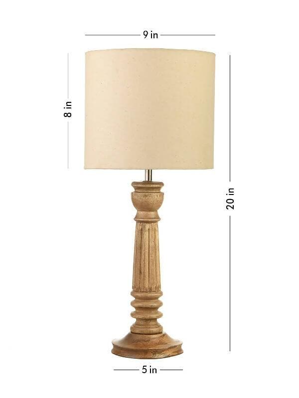 Green Girgit Pillar Brown Lamp With White Cotton Shade - HalfPe