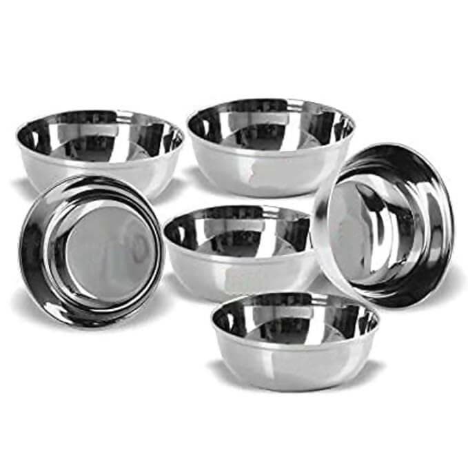 SHINI LIFESTYLE Soup Bowl, Katori Stainless-Steel Vegetable Bowl (Plain designed, Set of 6) - HalfPe