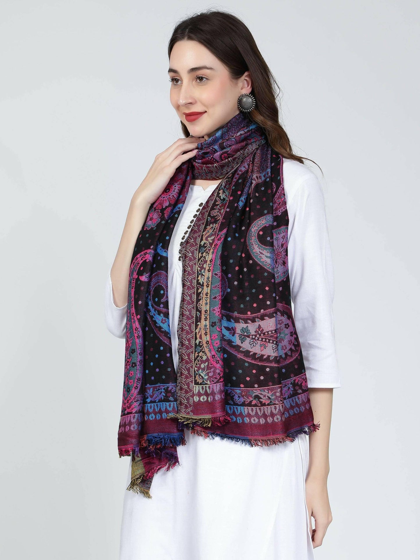 Black Multicoloured Multiweave Stole - HalfPe