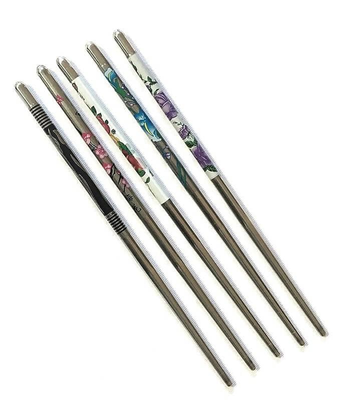 SENECIO Metal Bun/Juda Stick Floral Geometric Printed Colorful Chopstick Hair Stick (Multicolor, Pack Of 5) - HalfPe