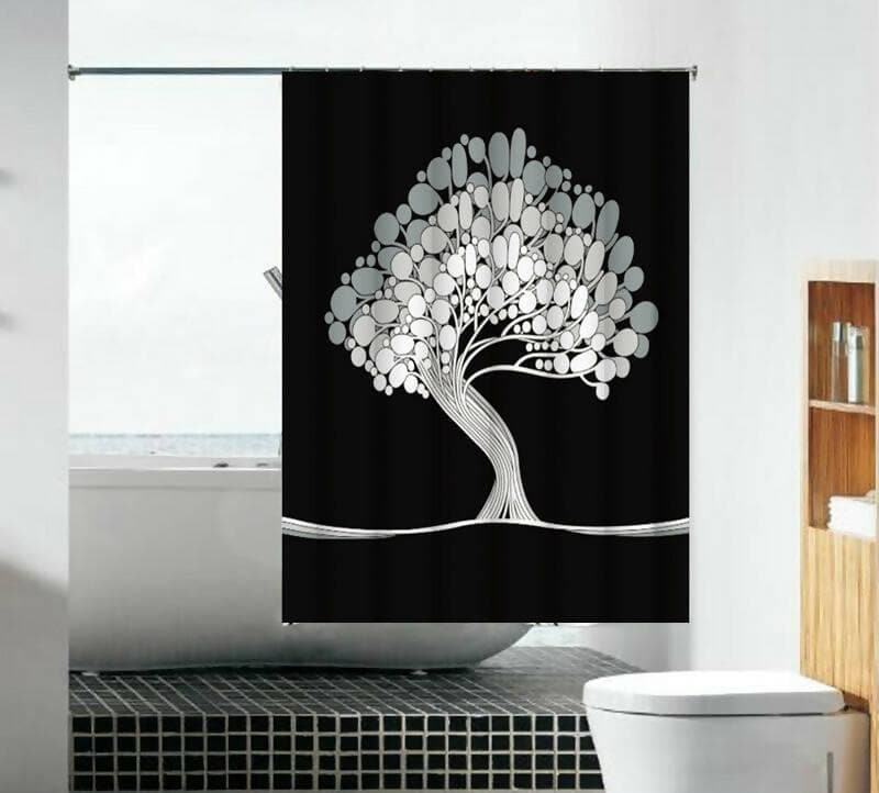 Lushomes shower curtain, Positive Printed, Polyester waterproof 6x6.5 ft with hooks, non-PVC, Non-Plastic, For Washroom, Balcony for Rain, 12 eyelet & 12 Hooks (6 ft W x 6.5 Ft ) - HalfPe