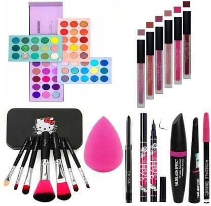 Crynn Beauty Bundle: 20-Piece Set – Kajal, Blender Sponge, 3in1 Eyeliner, Mascara, Eyebrow Pencil, Eyeshadow Palette, Makeup Brush Set, Liquid Matte Lipsticks - HalfPe