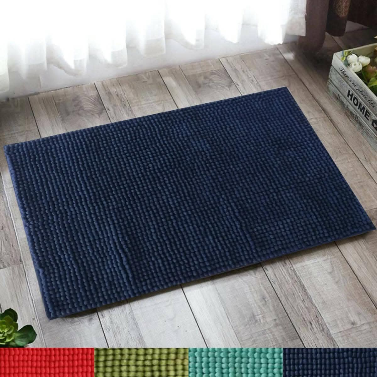 Lushomes Bathroom Mat, floor mats for home, anti slip mat, non slip mat 1800 GSM Floor Mat with High Pile Microfiber, Anti Skid Spray Backing (12 x 18 Inch, Single Pc,Navy Blue) - HalfPe