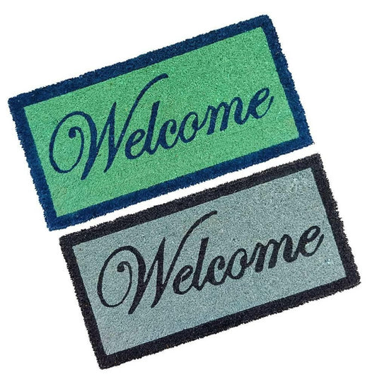 Mats Avenue Coir Door Mat 30x60 cm Hand Printed Pattern Black and Green Welcome for All Floor and Entrance (Set of 2) - HalfPe