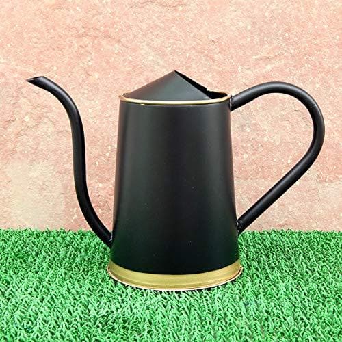 ecofynd 1.5 litre metal watering can for plants, garden water can for kids, flower watering pot for home gardening, color - black, size - 1.5 l with spout - halfpeapp