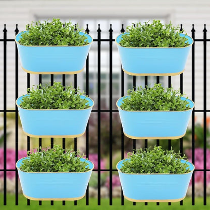 ecofynd 12 Inches Balcony Railing Planter, Hanging Flower Pots for Grills, Home Gardening Outdoor Oval Rectangular Metal Plant Pots, Pack of 6 (Sky Blue) - halfpeapp