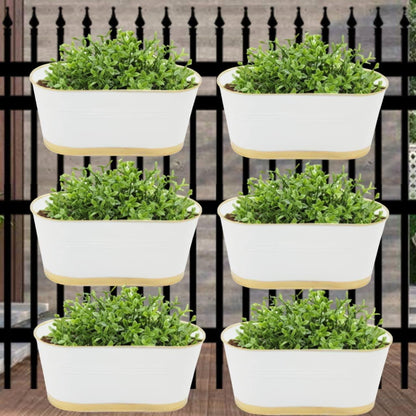 ecofynd 12 Inches Balcony Railing Planter, Hanging Flower Pots for Grills, Home Gardening Outdoor Oval Rectangular Metal Plant Pots, Pack of 6 (White) - halfpeapp