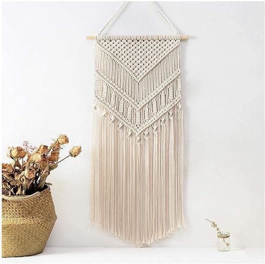 ecofynd cotton boho bohemian nordic woven wall hanging tapestry hippie beautiful geometric art (Beige) - halfpeapp