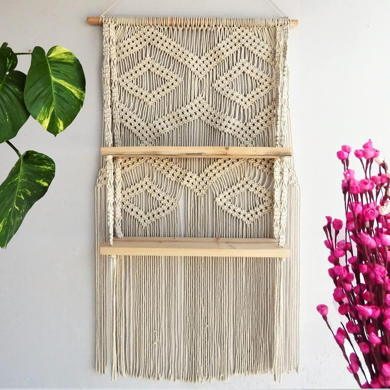 ecofynd cotton wall hanging wooden shelf, floating rack for bedroom living room and bathroom - halfpeapp