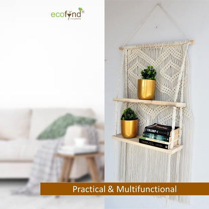 ecofynd cotton wall hanging wooden shelf, floating rack for bedroom living room and bathroom - halfpeapp