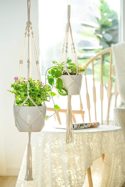 ecofynd Macrame Plant Hanger, Flower Pot Holder, Ivory, 39 inches, Pack of 1 - halfpeapp