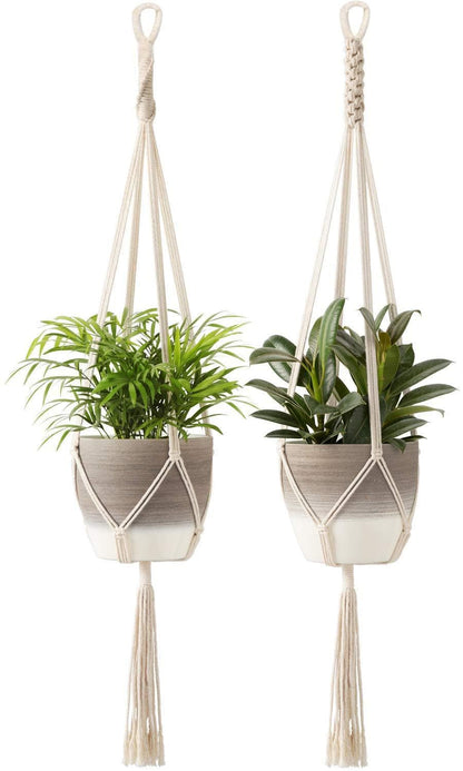 ecofynd Macrame Plant Hanger, Flower Pot Holder, Ivory, 39 inches, Pack of 2 - halfpeapp