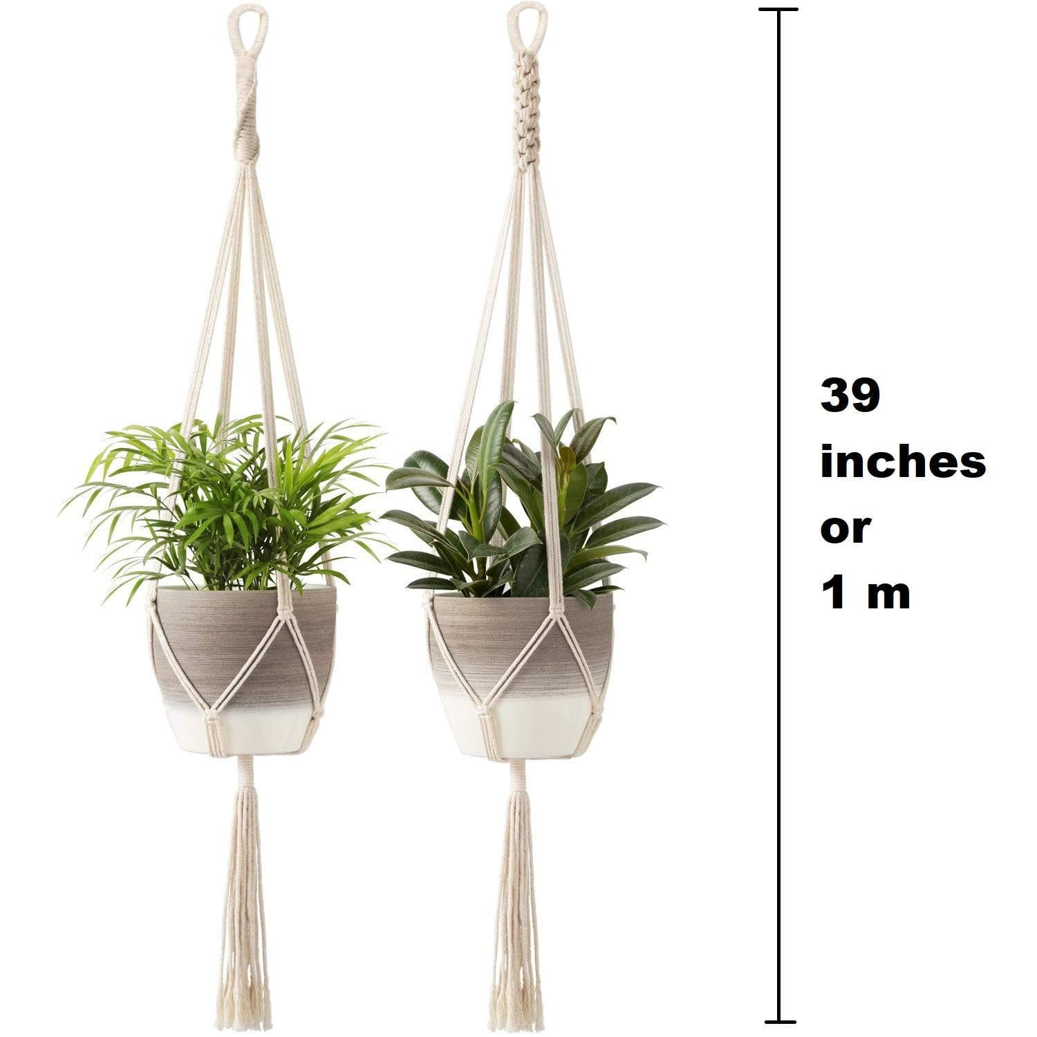 ecofynd Macrame Plant Hanger, Flower Pot Holder, Ivory, 39 inches, Pack of 2 - halfpeapp