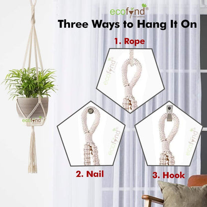 ecofynd Macrame Plant Hanger, Flower Pot Holder, Ivory, 39 inches, Pack of 2 - halfpeapp