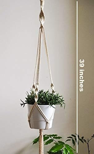 ecofynd Macrame Plant Hanger, Flower Pot Holder, Ivory, 39 inches, Pack of 3 - halfpeapp