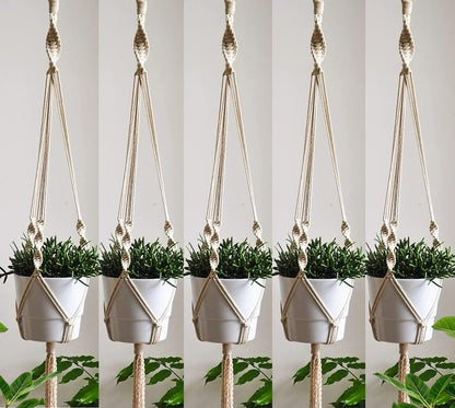 ecofynd Macrame Plant Hanger, Ivory, 39 inch, 5 Pc - halfpeapp