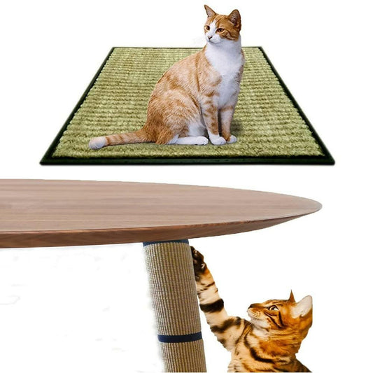 Mats Avenue Cat Scratch Pad Made of Coir and Rubber (46x46 CM) and Mats Avenue Cat Scratch Post Sisal and Hook and Loop and Tape (25x60 Cm) Beige Color - HalfPe