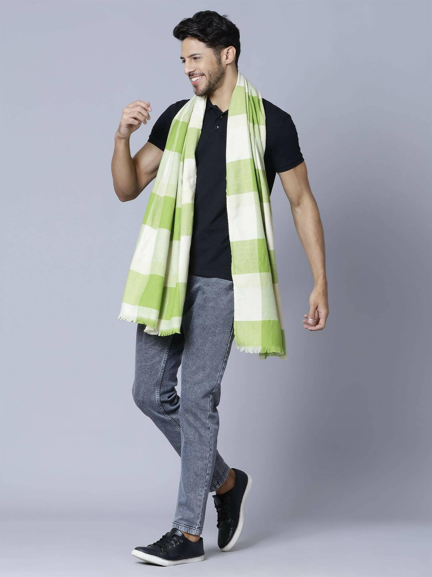 Parrot Green and Cream Unisex Pashmina Stole - HalfPe