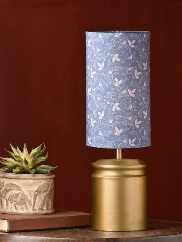 Metal Golden Table Lamp With Floral Vines Print Shade - HalfPe