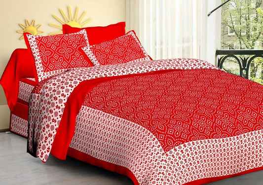 Pure Cotton Double Bedsheet with 2 Pillow Covers | Floral Queen Size Printed Bedsheet for Double Bed- (Red) - HalfPe