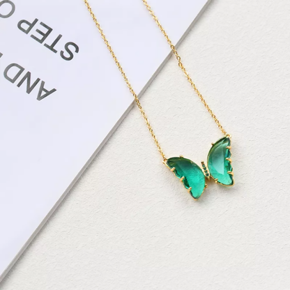 Pinapes Butterfly Shape Solitaire Crystal Pendant Necklace With Extendable Chain For Women And Girls (GREEN, pack of 2) - HalfPe