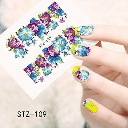 SENECIO Flourishing Blue Purple DIY Design French Nail Art Manicure Decals Water Transfer Stickers (multi color) - HalfPe