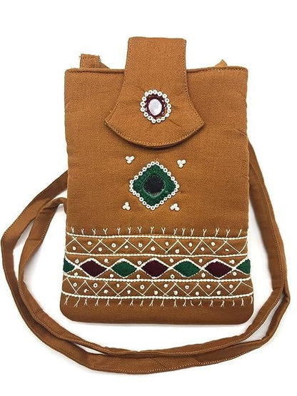 Embroidered crossbody long strap ladies purse (biege) - halfpeapp