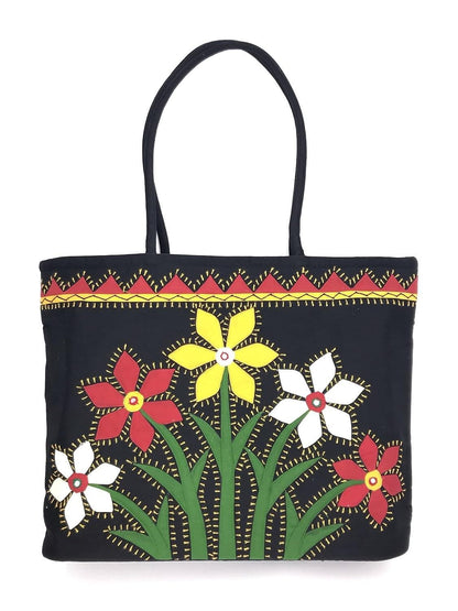 Embroidery handmade shoulder handbag (black) - halfpeapp