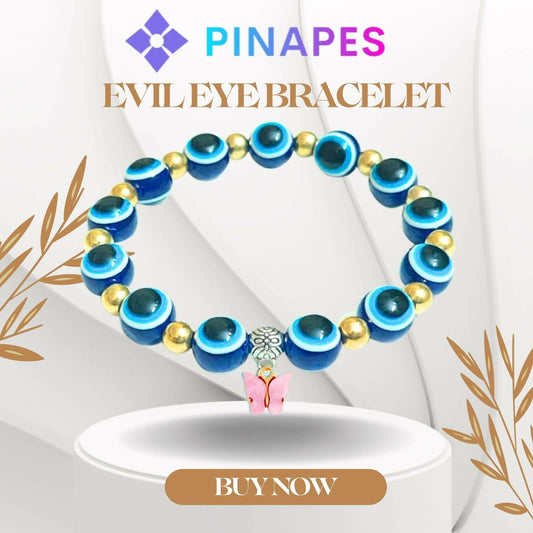 Pinapes Butterfly Beads and Evil Eye Charm Bracelet A Must-Have for Fashionable and Superstitious Women(blue) - HalfPe