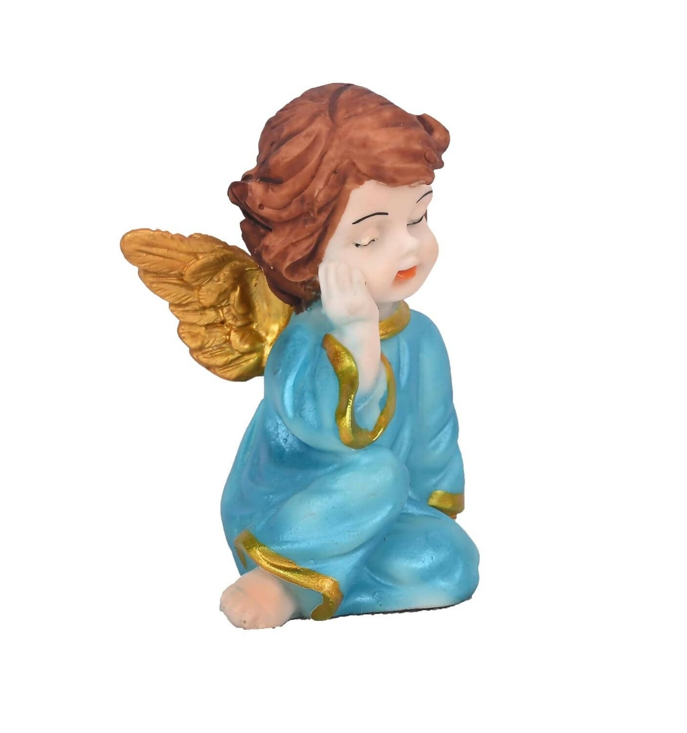 KariGhar Resin Small Blue Sitting Angel Statue Catholic Idol for Home - HalfPe