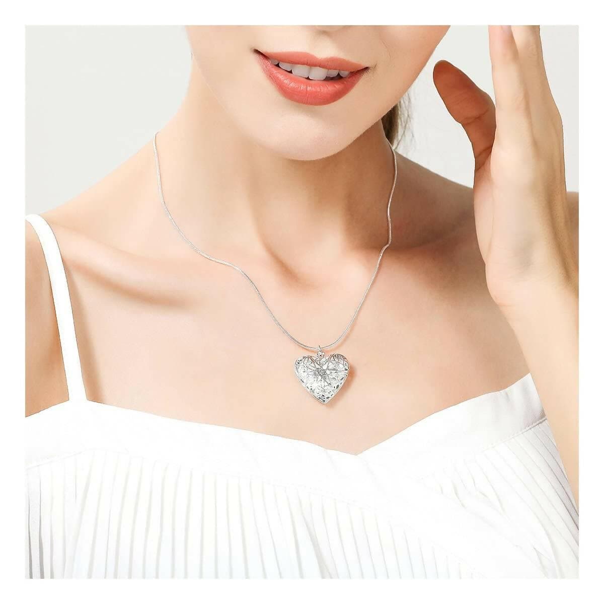 SENECIO Alloy Sterling Silver Plated Hollow Heart Pendant Necklace For Women - HalfPe