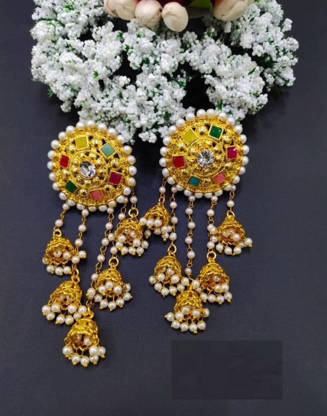 Ethnic bahubali latkan jhumka earrings set | MANATH - halfpeapp