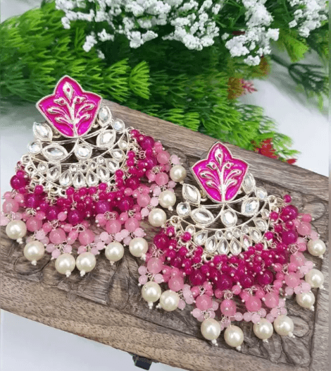 Ethnic crystal beads earrings set (dark pink) | MANATH - halfpeapp