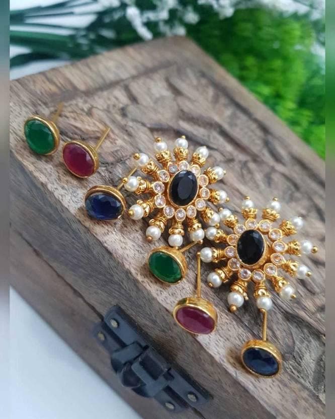 Ethnic diamond changeable stud earrings set jewellery | MANATH - halfpeapp