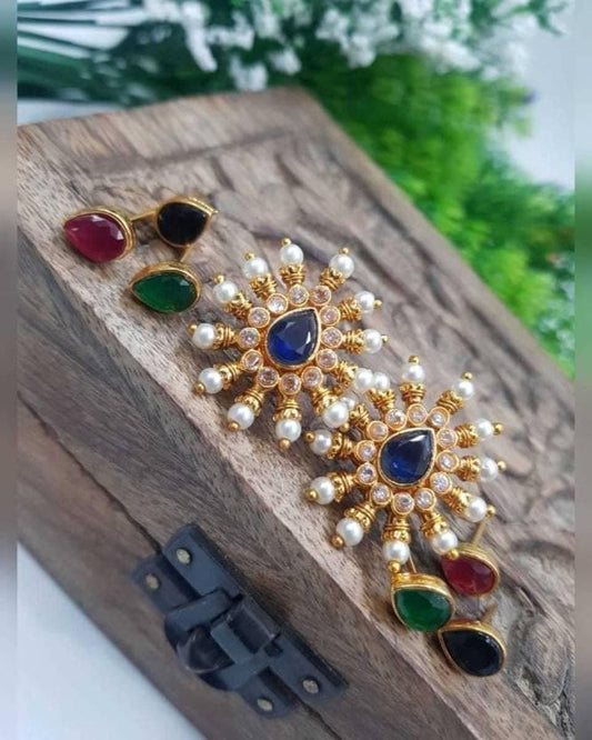 Ethnic diamond changeable stud earrings set jewelry | MANATH - halfpeapp