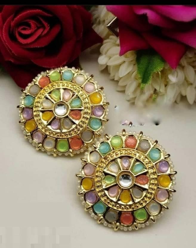 Ethnic kundan diamond studs earrings set jewellery | MANATH - halfpeapp