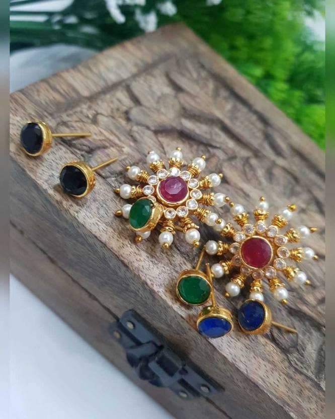 Ethnic moti diamond changeable stud earrings set jewellery | MANATH - halfpeapp