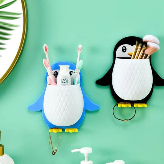 Toothbrush Holder Penguin Wall Mounted Storage Rack, Multi functional (2 Pcs Combo) - HalfPe