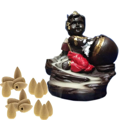 Handmade Incense Holder Krishna Smoke Backflow Cone Decorative Showpiece - HalfPe