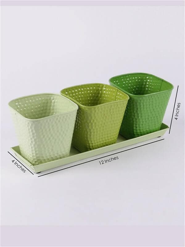 Set Of Three Herb Pots Green - HalfPe