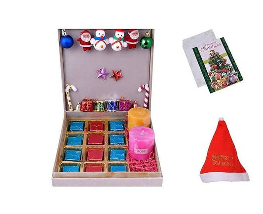 MANTOUSS Christmas Gift of Chocolate/Christmas Chocolate Gift Box+ 2 Scented Candles+Christmas Card+Christmas Tree Decoration Set+ Santa Cap - HalfPe