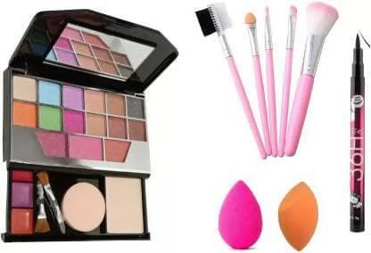 Bingeable Fashion Makeup kit Mini& 5pcs Makeup Brush set& 2 Pcs Blender Puff& Waterproof Eyeliner - HalfPe