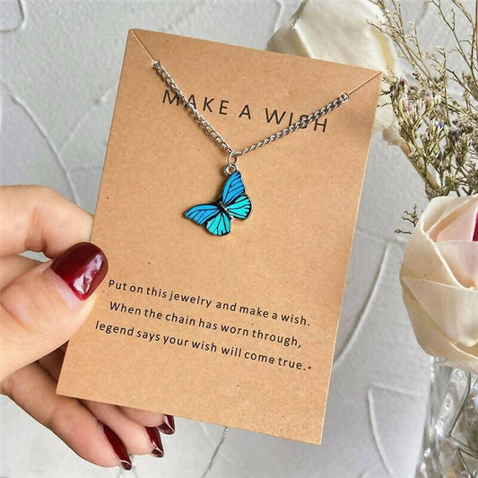 Pinapes Trendy Fashion Butterfly Make a Wish Card Fashion Necklace Chain for Women & Girls - HalfPe