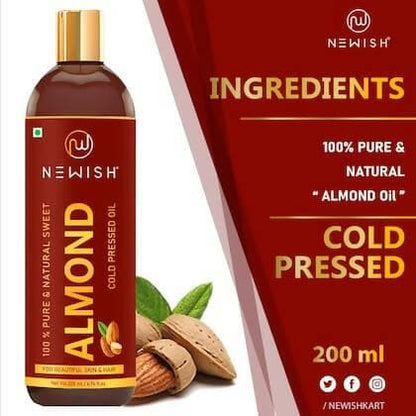 Newish Pure Cold Pressed Sweet Almond Oil for Hair and Skin (200 ML) - HalfPe