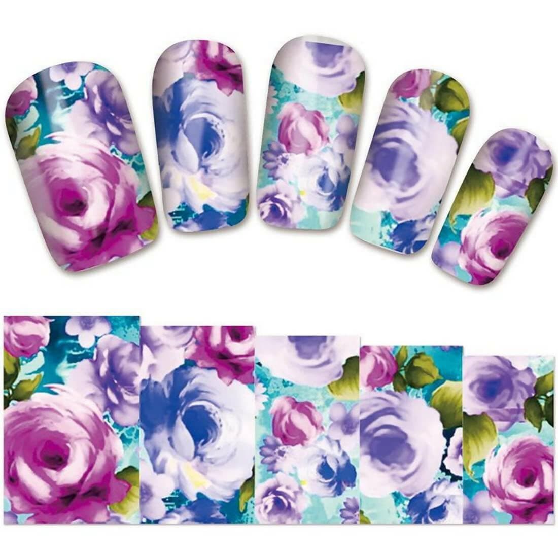 SENECIO Fantastic Floral Rose French Nail Art Manicure Flower Decals Water Transfer Stickers (2 Sheets) - HalfPe